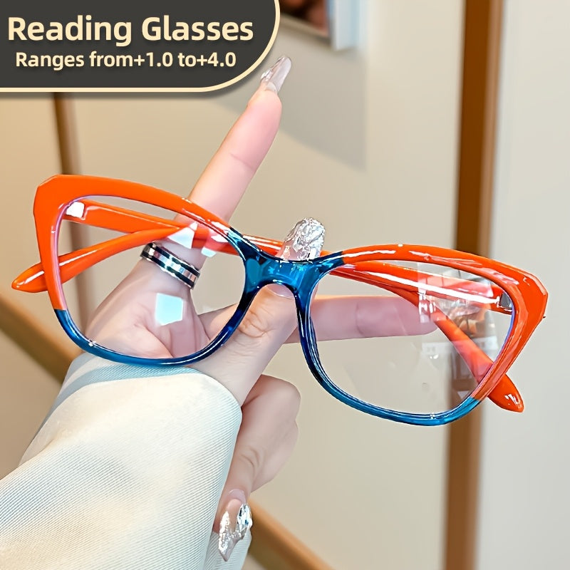 Women's Cat Eye Reading Glasses with Color Block Frame Lightweight PC Material for Reading and Computer Use