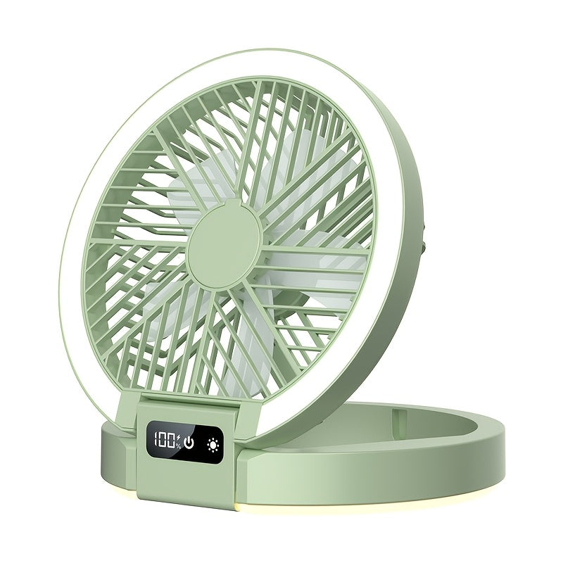 Portable Folding Fan with Lights USB Rechargeable Multi-Speed High Wind for Camping Home Dormitory