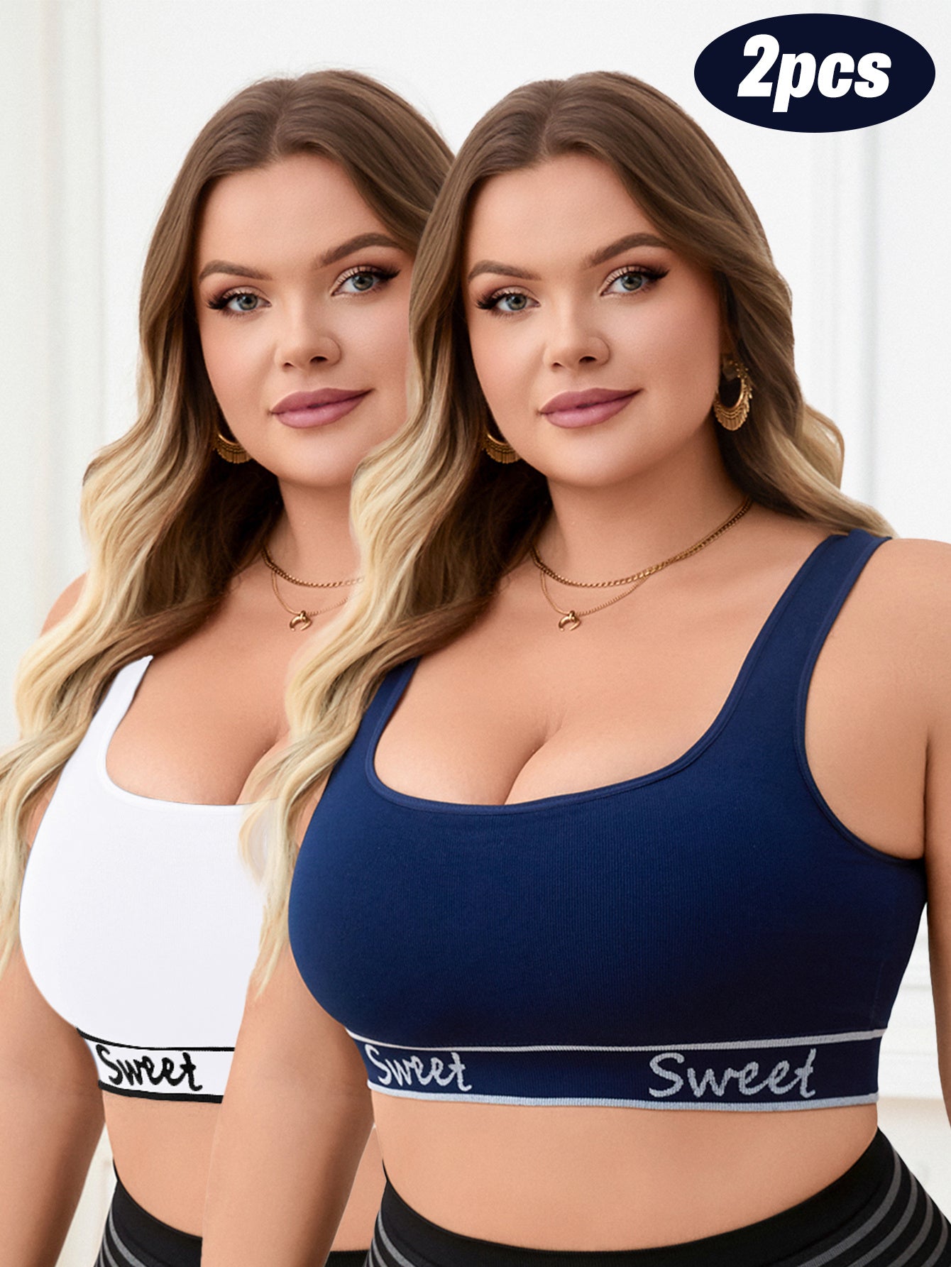 Women's Plus Size Seamless Sports Bras Breathable Yoga Workout Bras Black Pack of 2