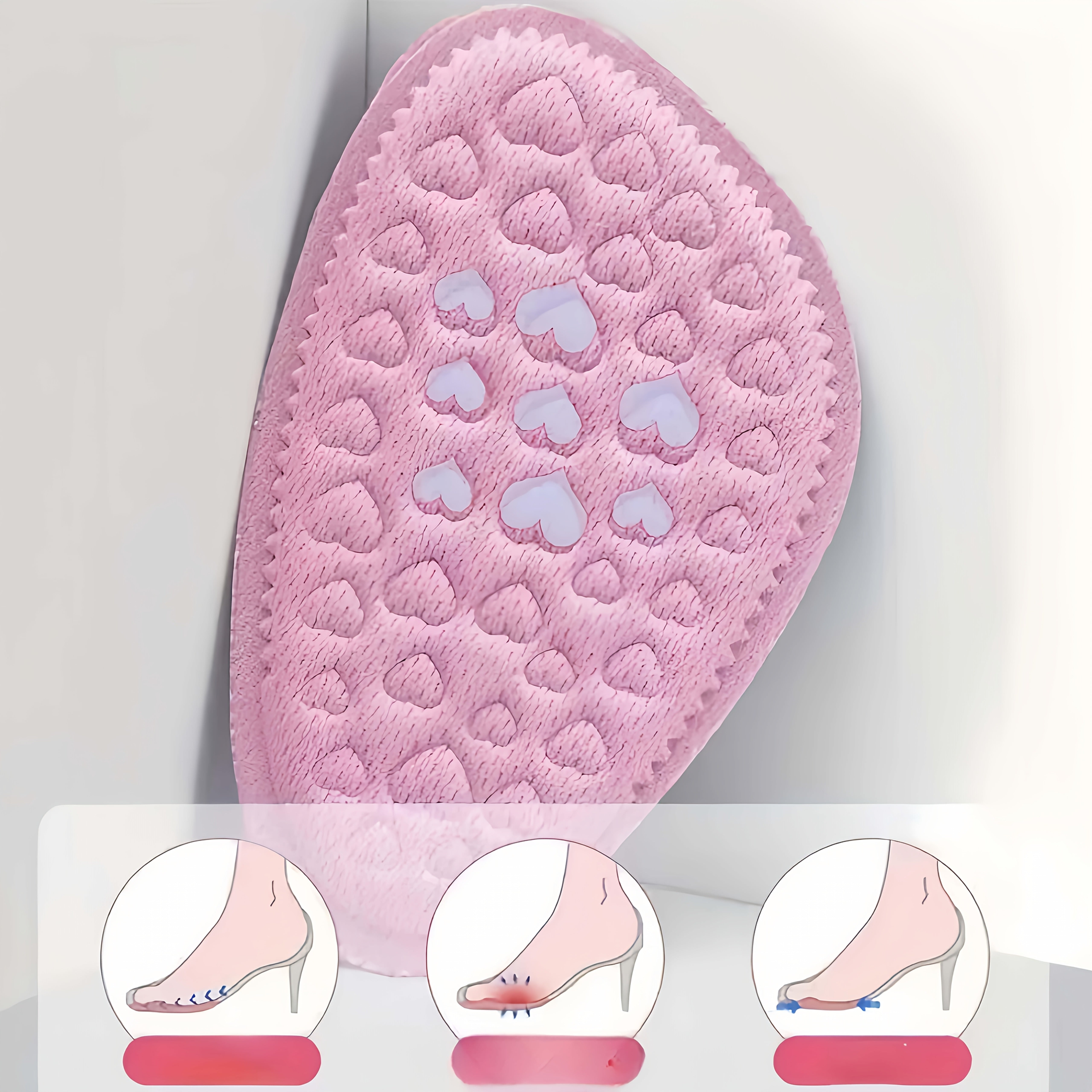 Unisex Memory Foam Insoles with Heart Pads Non-Slip Breathable Black Beige Pink