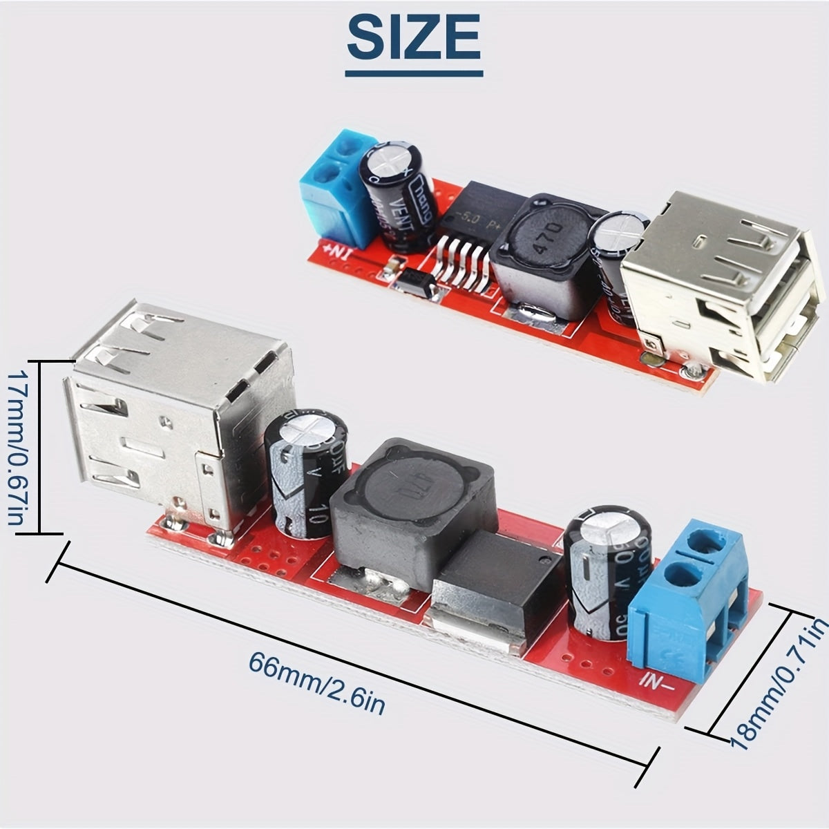 Módulo de fuente de alimentación DC-DC de 6-40V a 5V 3A, convertidor de cargador USB dual
