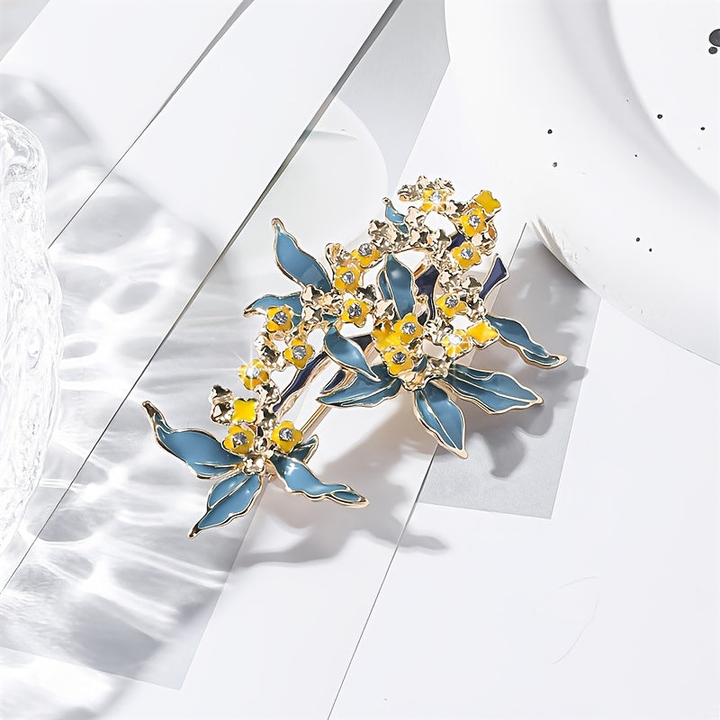 Vintage French Style Enamel Camellia Brooch Gold Floral Jewelry Elegant Accessory