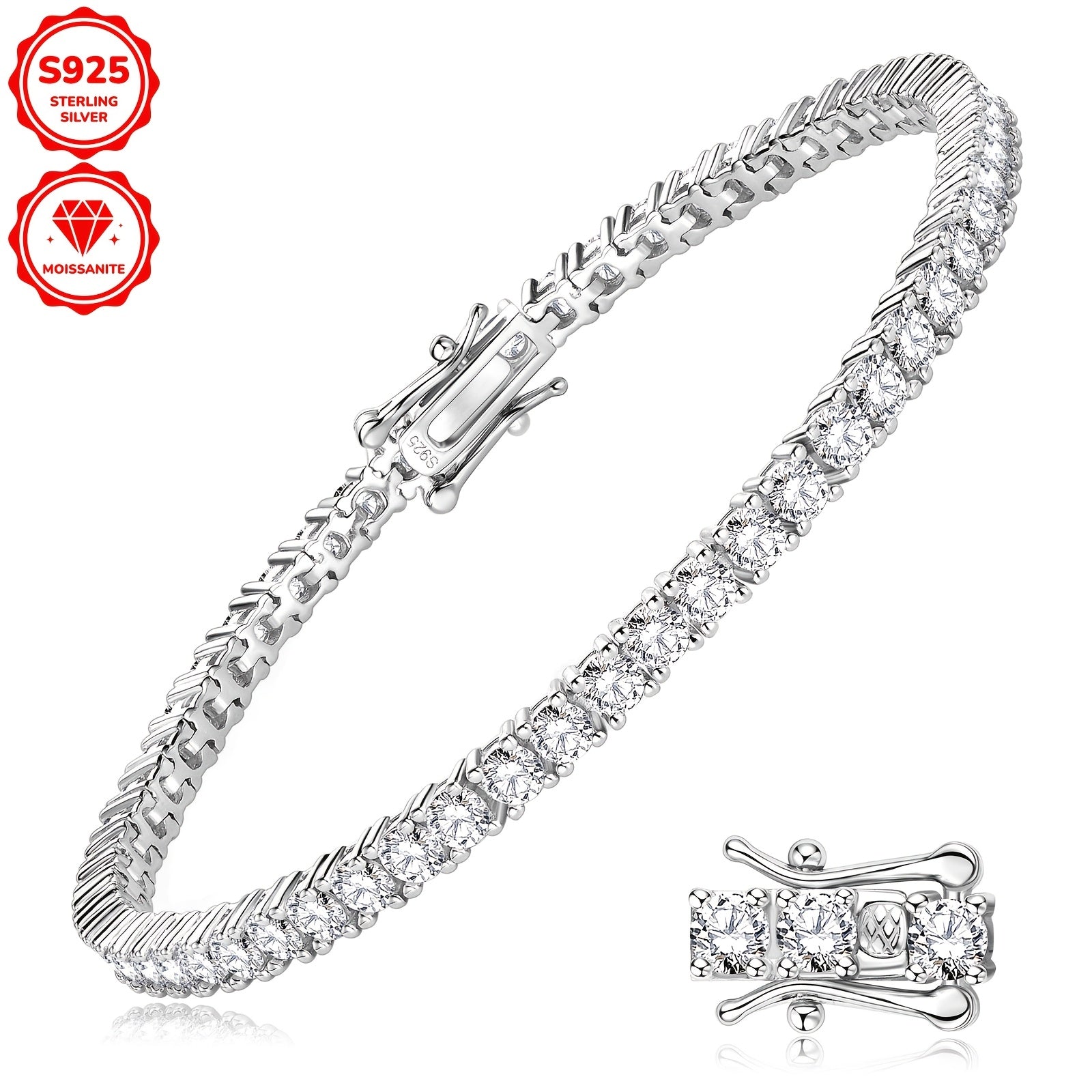Sterling Silver Moissanite Tennis Bracelet 3mm 5.4ct Gold Plated for Weddings and Gifts