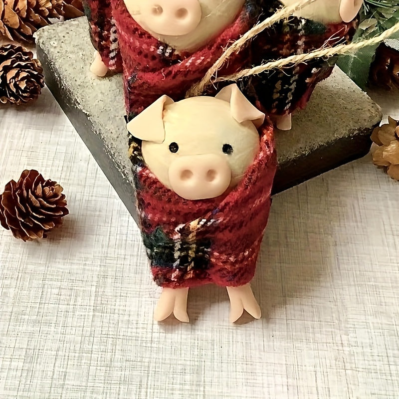 Whimsical Handcrafted Pig Christmas Ornament in Vibrant Blanket for Tree and Gifts