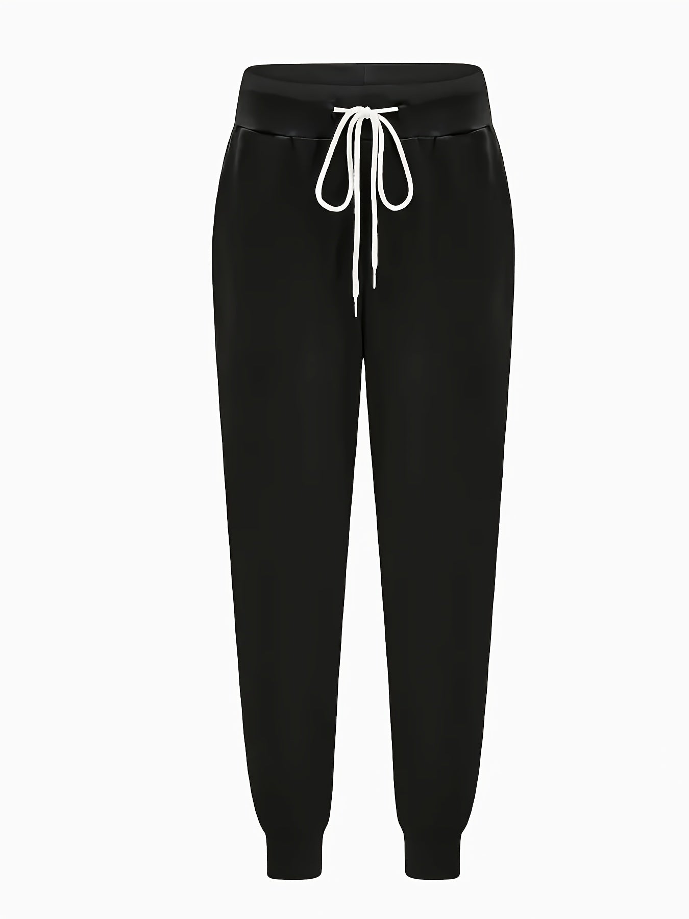 Plus Size Women's Bermuda Capri Pants With Drawstring Waist Black Casual Joggers