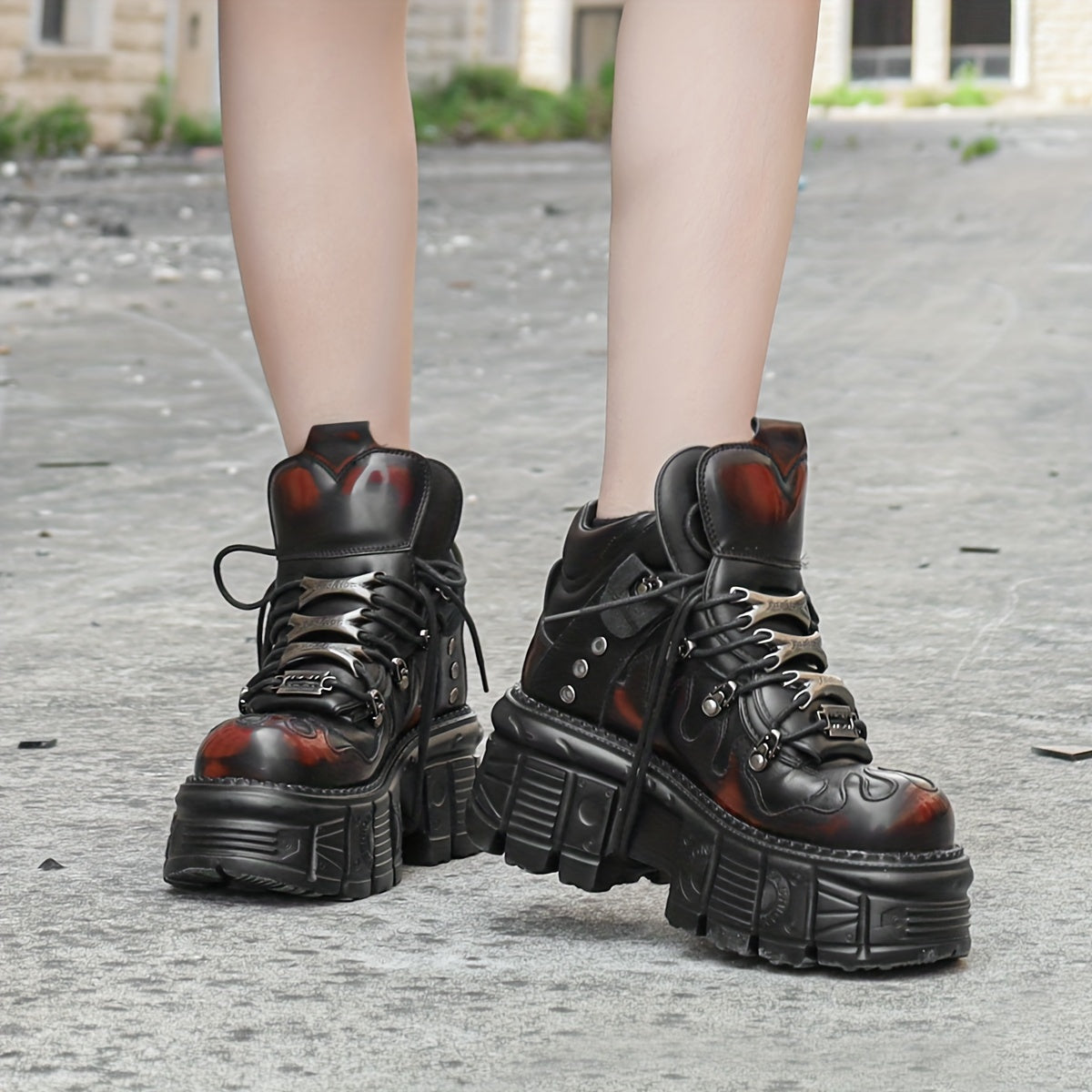 Women's Gothic High-Top Lace-Up Combat Boots All-Season Thick Sole