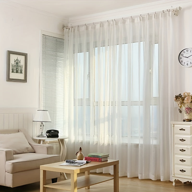 White Shiny Tulle Curtain Panels for Bedroom Living Room Office Kitchen Elegant Sheer Window Drapes