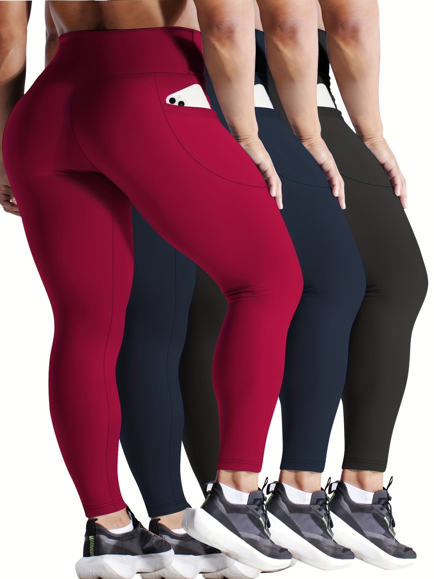 Plus Size Womens Tights 3 Pack High Waist Pockets Abbott Style