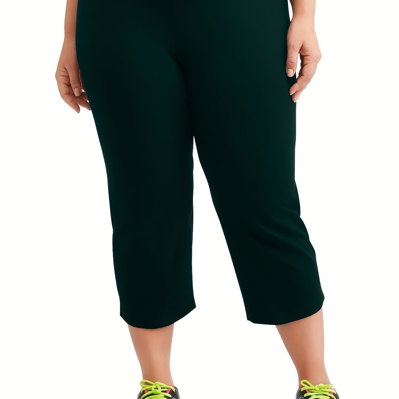 Women Plus Size High-Waisted Stretchy Black Capri Pants Casual Wear