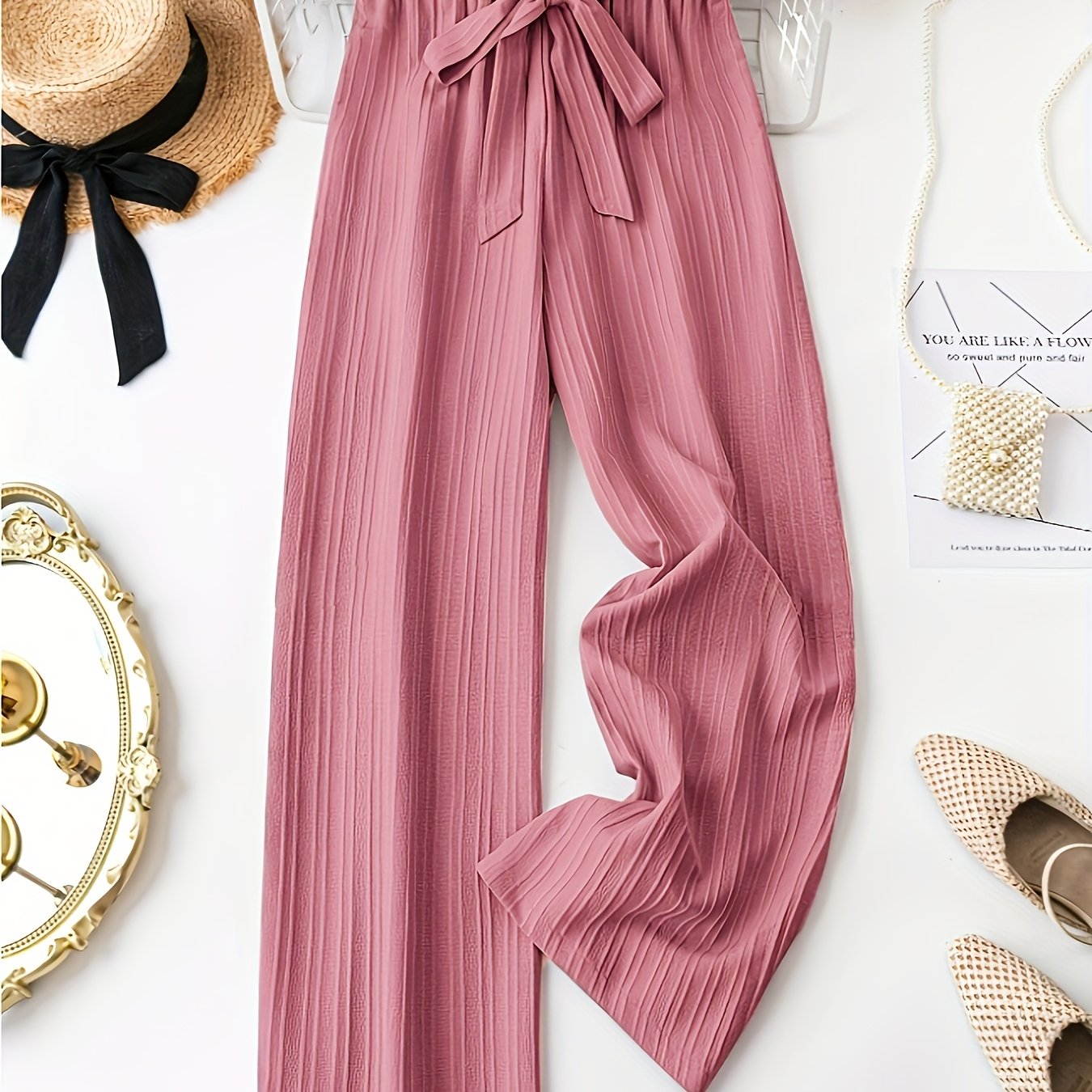 Pantalones casual de mujer de talla grande con pierna recta y cintura ajustable con cordón