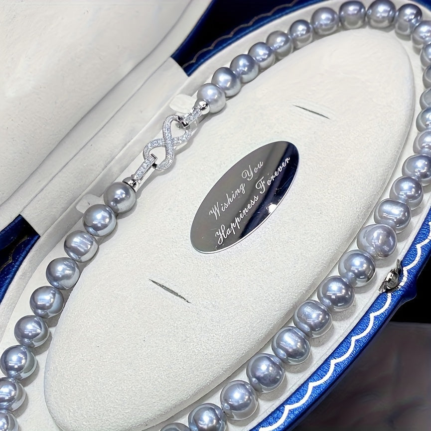 Grey Freshwater Pearl Necklace for Women Elegant Delicate Jewelry Gift Box