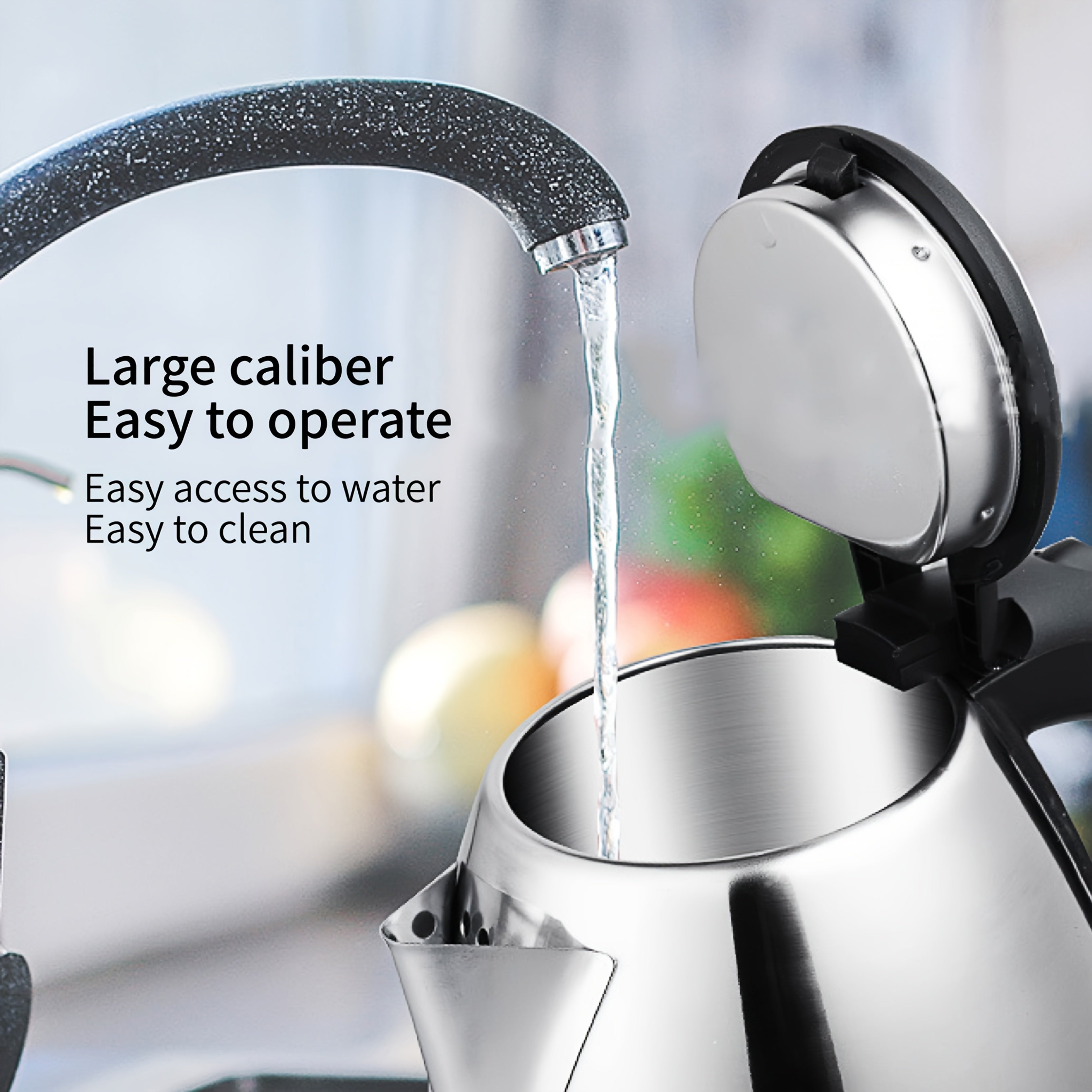 Электрочный чайник из нержавеющей стали 1.8Л 1500Вт Быстрое кипячение Автоматическое отключение Ручка