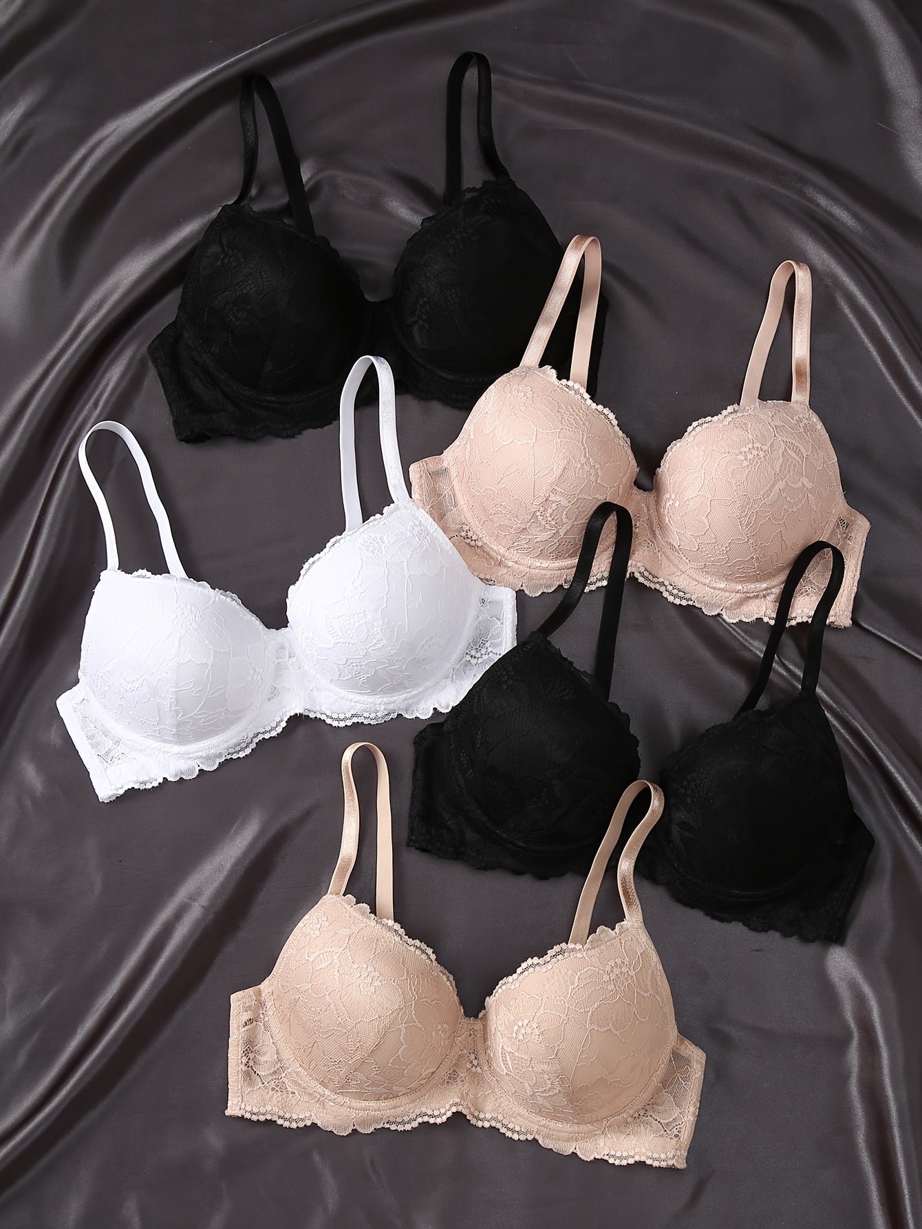 Women's Lace Push-Up Bras with Contrast Detailing, Comfortable and Breathable Intimates