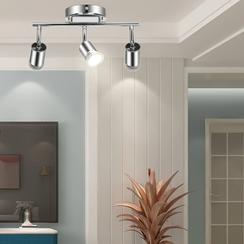 3-Light Chrome Track Lighting with Rotatable Heads GU10 LED Bulbs Indoor Use