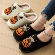 Pantuflas de interior para parejas, patrón de perro de calabaza, tela acogedora, suela antideslizante de TPR