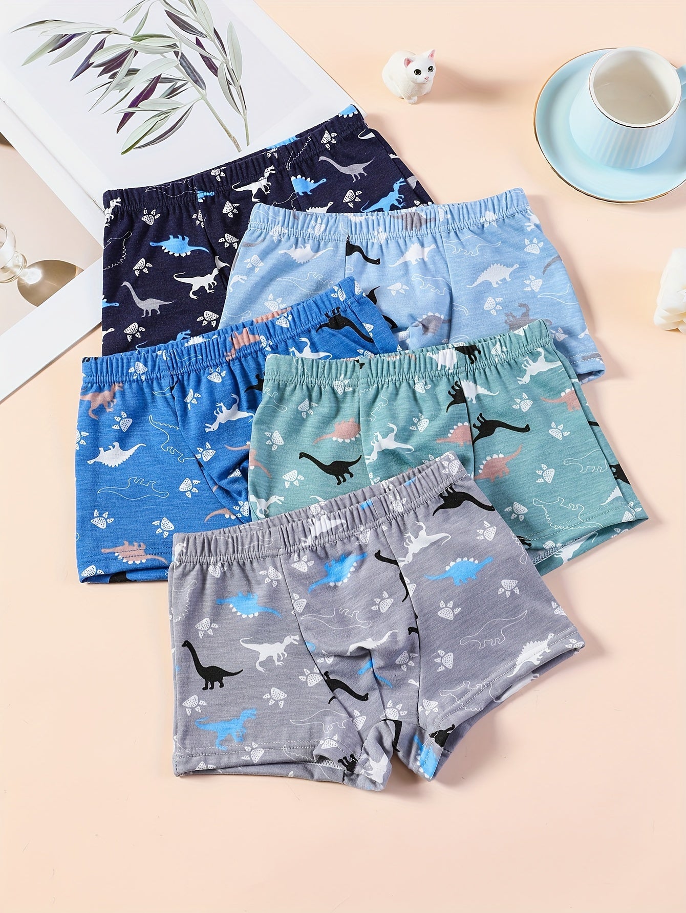 Kids Boys Dinosaur Underwear Pack of 3 Cotton Blend Breathable Cartoon Pattern
