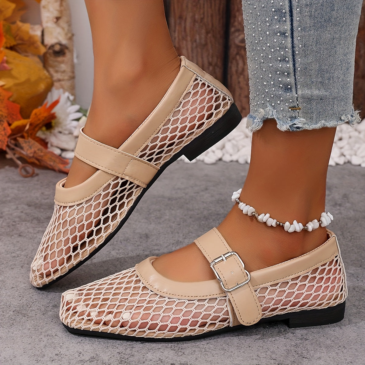 Women's Geometric Mesh Sandals Breathable Fabric Ankle Strap Casual Formal