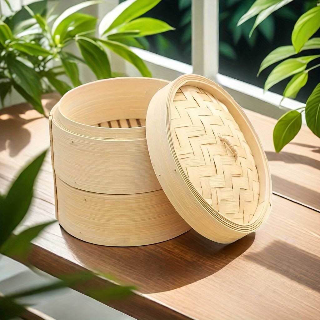 Three-Piece Bamboo Steamer Set 20cm for Dumplings Fish Meat Bread Kitchen Steamer