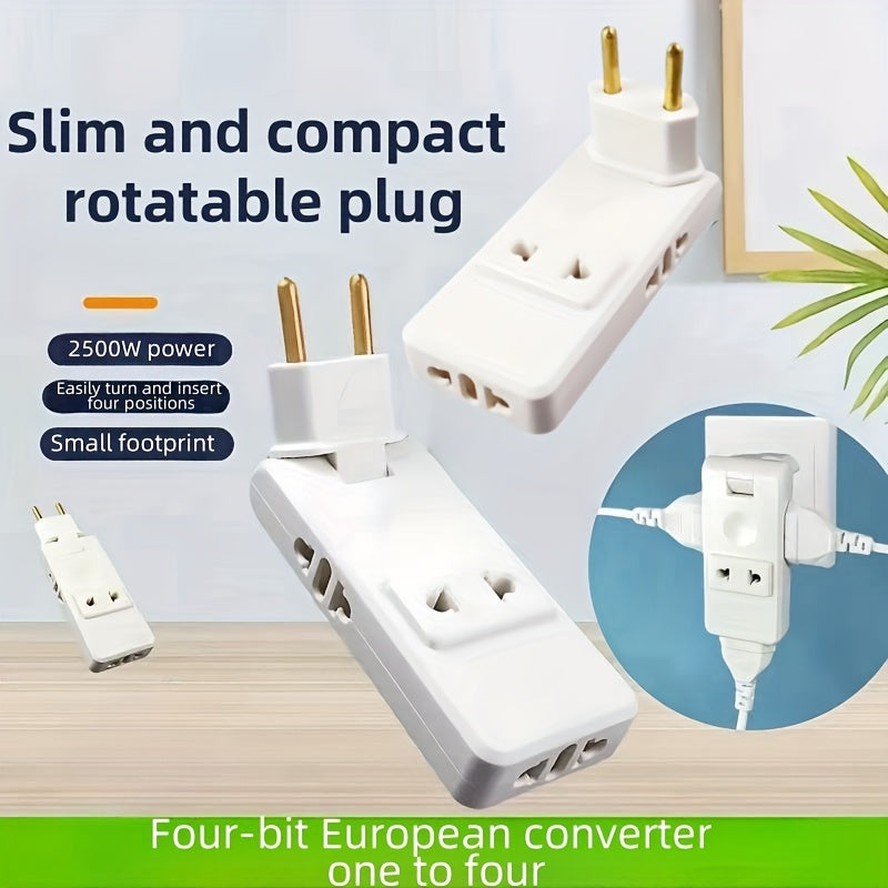 Европейский дорожный адаптер питания 4-в-1 с вращающейся вилкой, высокомощный преобразователь, белый
