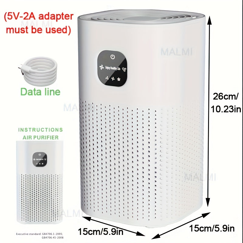 Smart Touch Air Purifier for Home with 3-Speed HEPA Filter