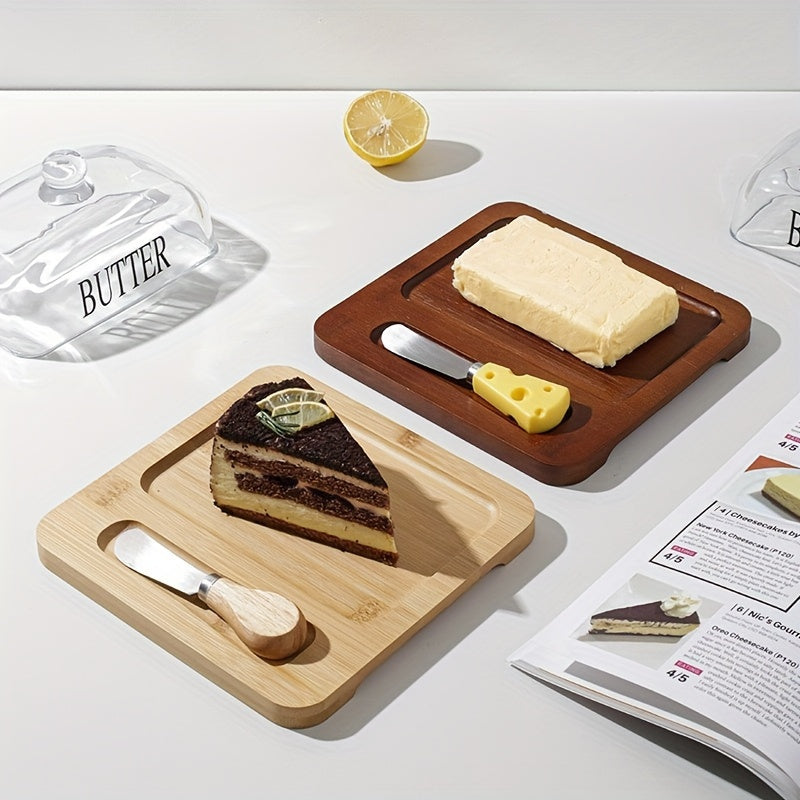 Glass Cover Box with Knife for Cheese Butter Sandwich Cake Dessert