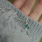 Emerald Green Sterling Silver Necklace with Cubic Zirconia Pendant for Women