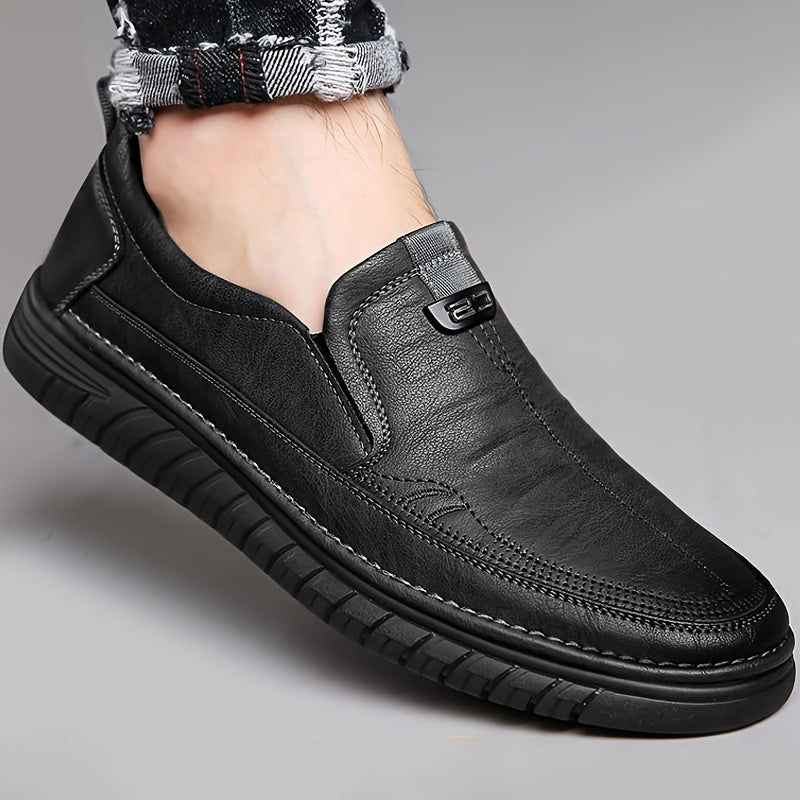 Men's Casual Slip-On Loafers Rubber Grip Solid Color Spring Fall PU Leather Upper