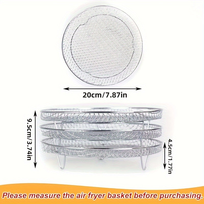 Set of 3 Stackable Stainless Steel Dehydrator Racks with 4 Baking Sticks for Air Fryer, Steaming, Baking, and Cooling
