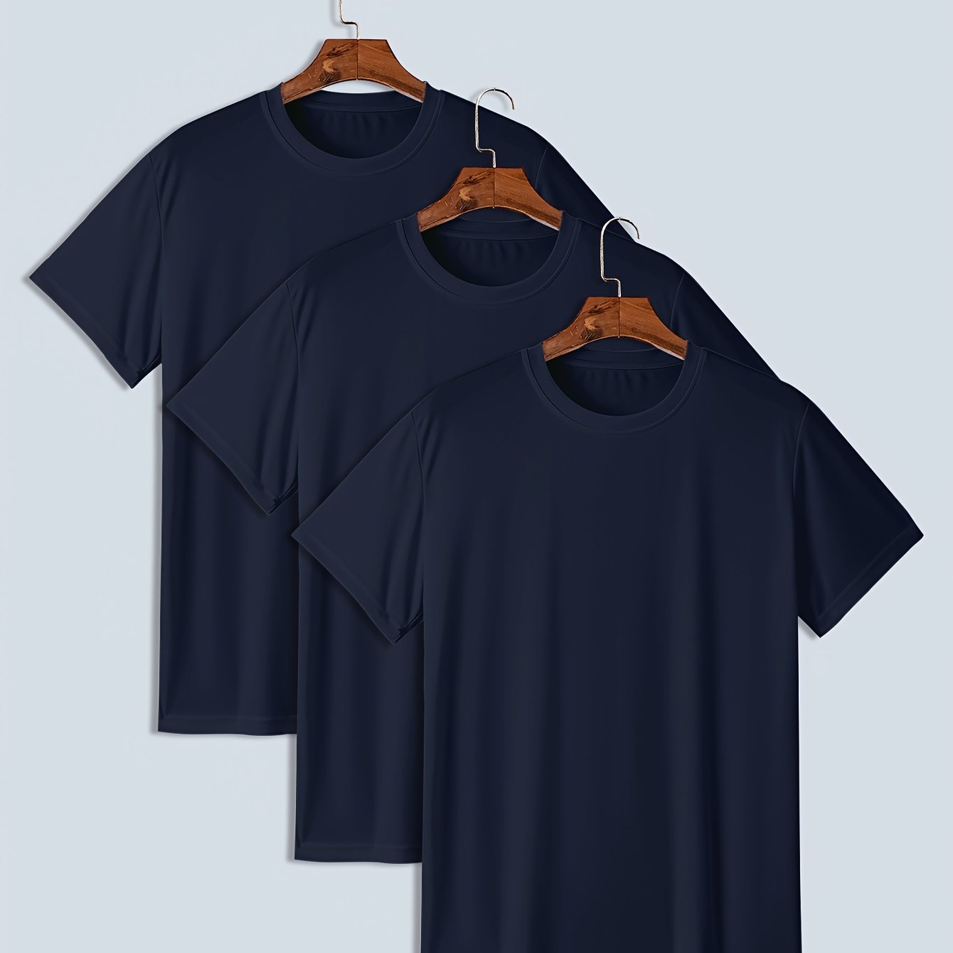 Pack de 3 camisetas de manga larga para hombre de talla grande en poliéster sólido para verano