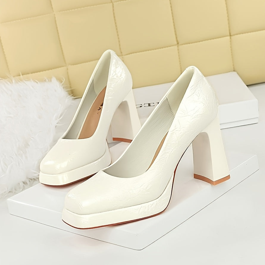 Women Square Toe Pumps Solid Color High Heel Dress Shoes
