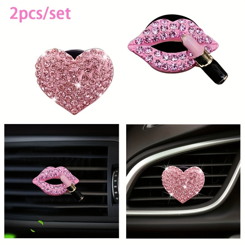 2pcs Car Aromatherapy Clip Rhinestone Heart Air Conditioner Perfume Decoration