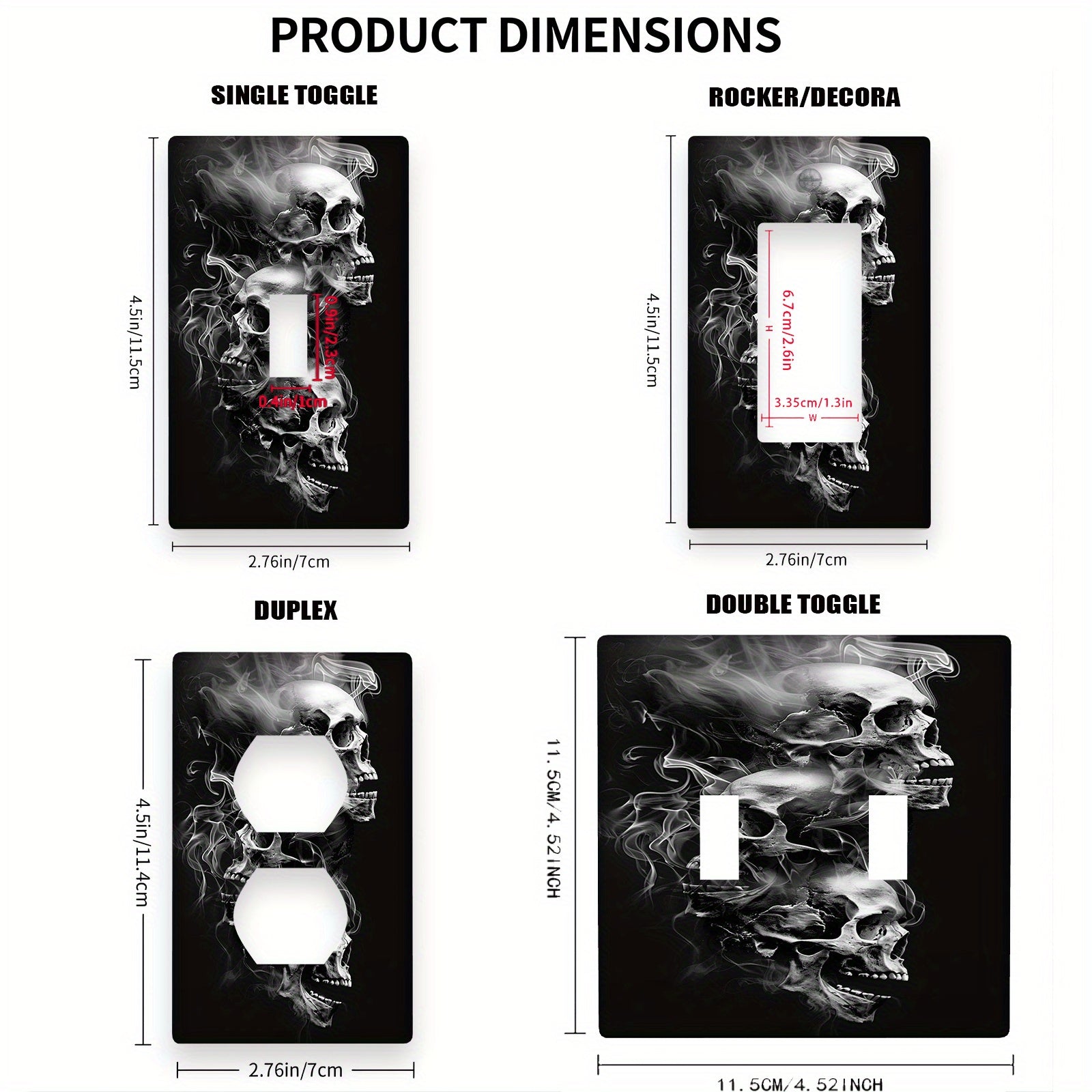 Cubierta de interruptor de pared con calavera gótica negra, sin necesidad de electricidad, fácil de limpiar, decoración para baño y sala de estar