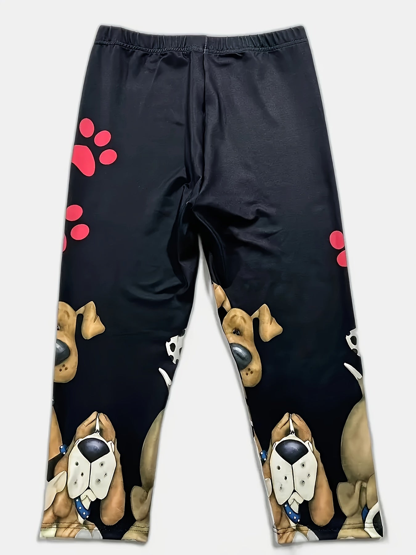Women's Polyester Leggings with Dog Print Black Paw Prints Stretchy Comfortable