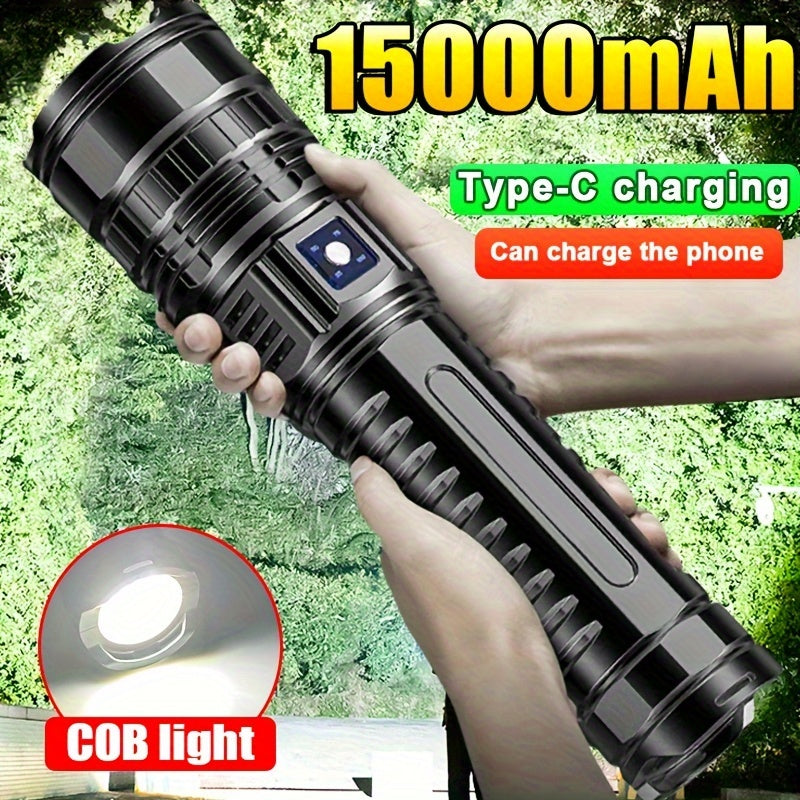Rechargeable Tactical Flashlight 15000mAh Long Range COB Light Waterproof Non‑Laser