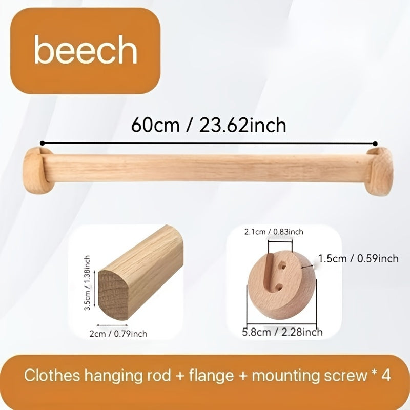 Perchero de madera de nogal macizo acabado natural, duradero, barra para armario para organización del armario