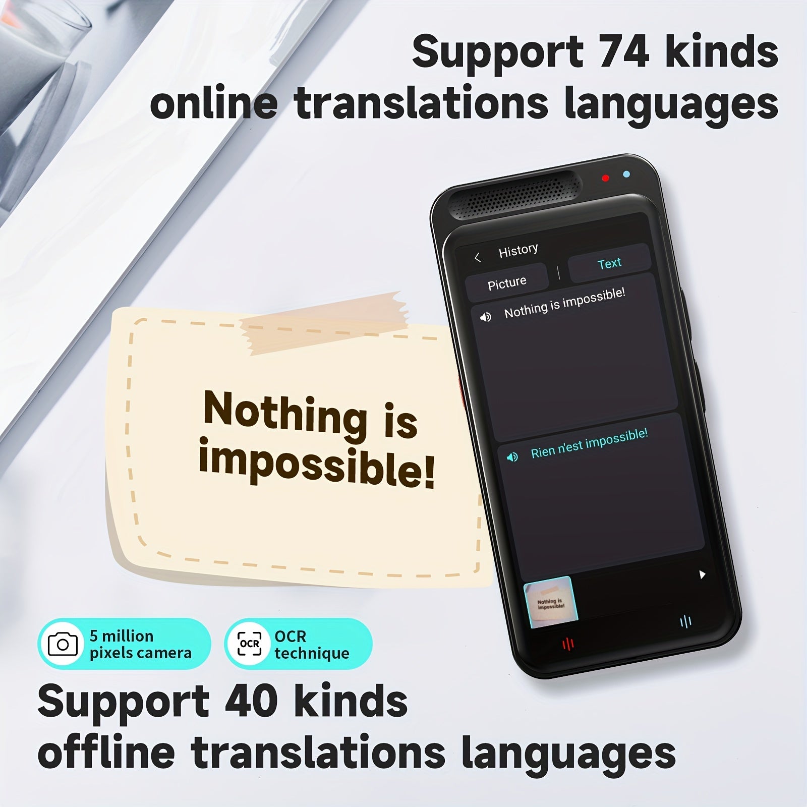 Language Translator Device with 138 Languages, Wi-Fi, 4.1-Inch Screen, Rechargeable Battery