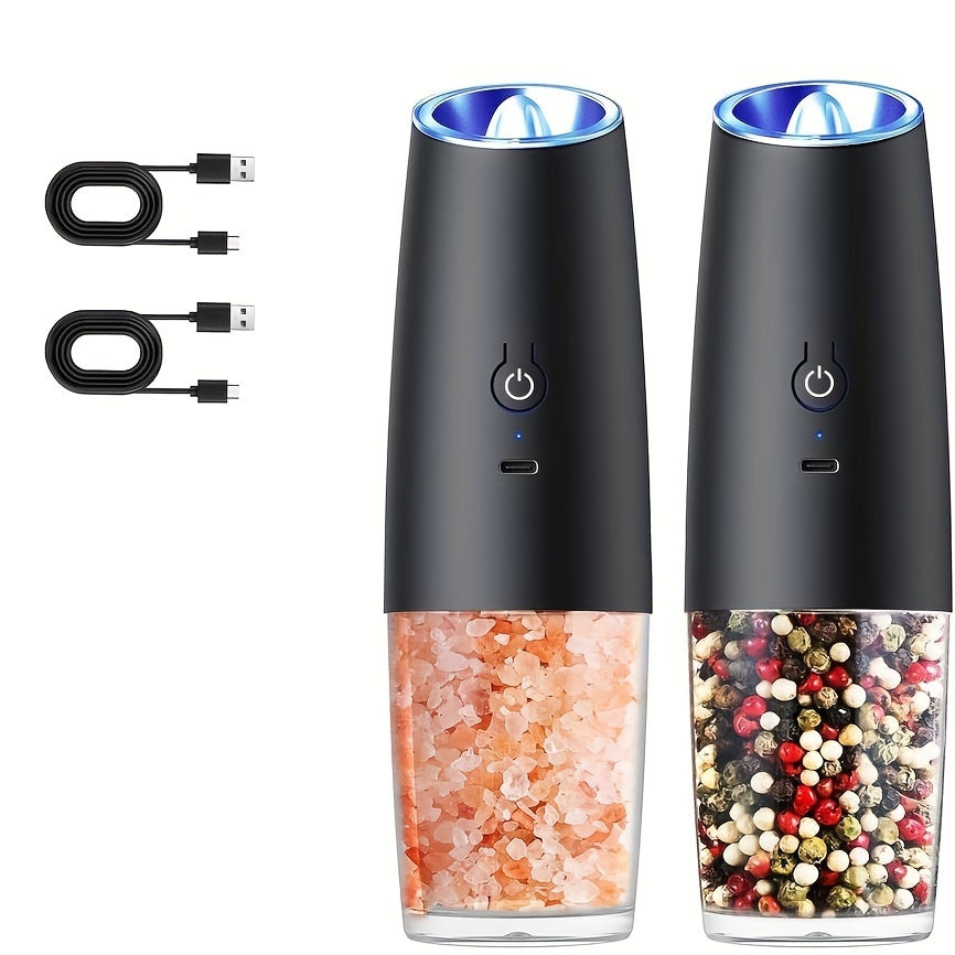 Set of 2 Electric Salt and Pepper Grinders, Rechargeable USB-C, ABS Material