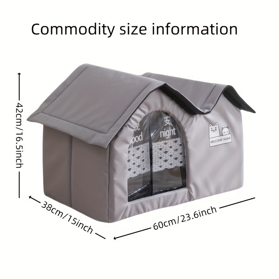 Кошачий дом для любой погоды с съемным ковриком и одеялом с отпечатком лапы для использования внутри и снаружи