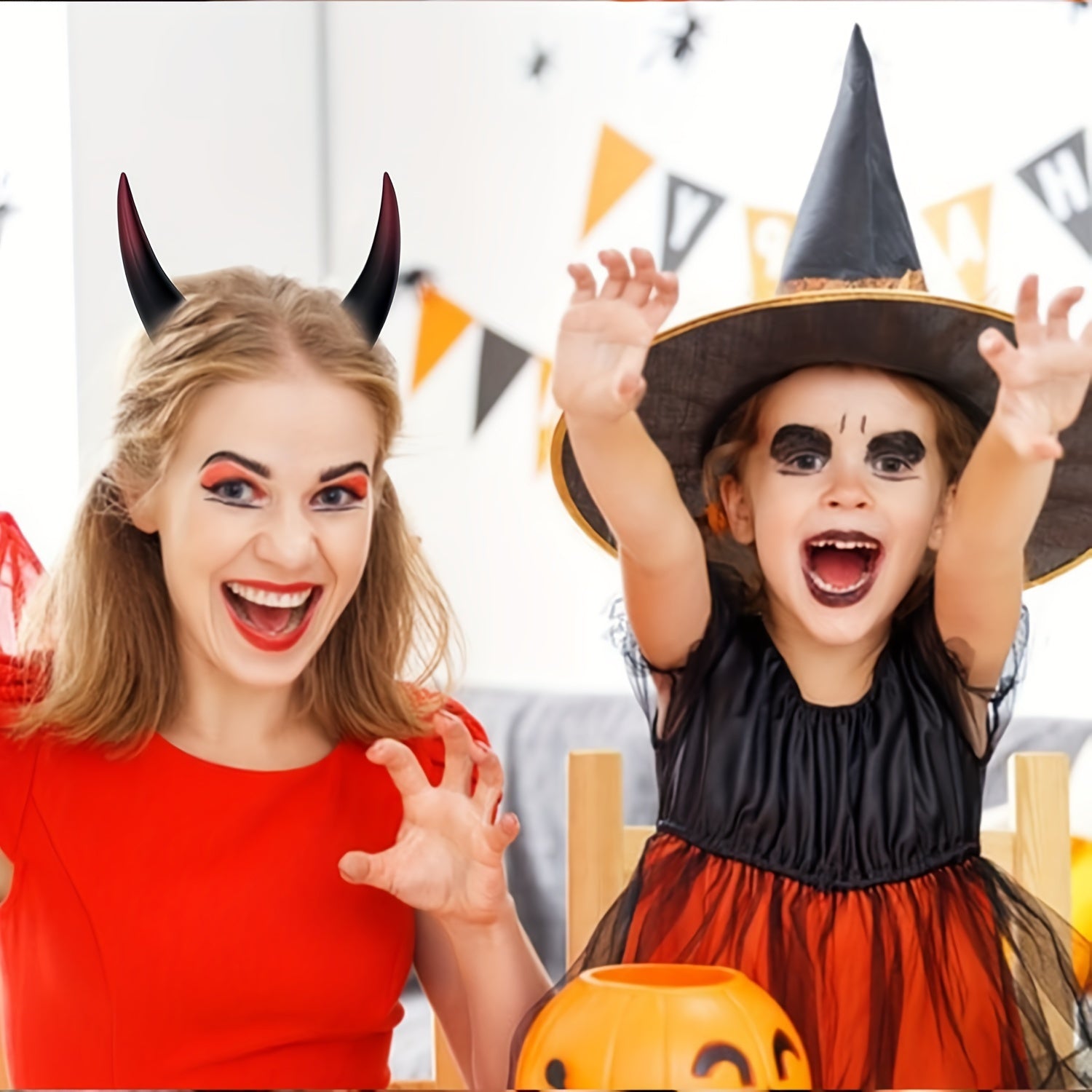 Set of 2 Gothic Dark Demon Horns Hair Clips for Halloween Cosplay Accessories