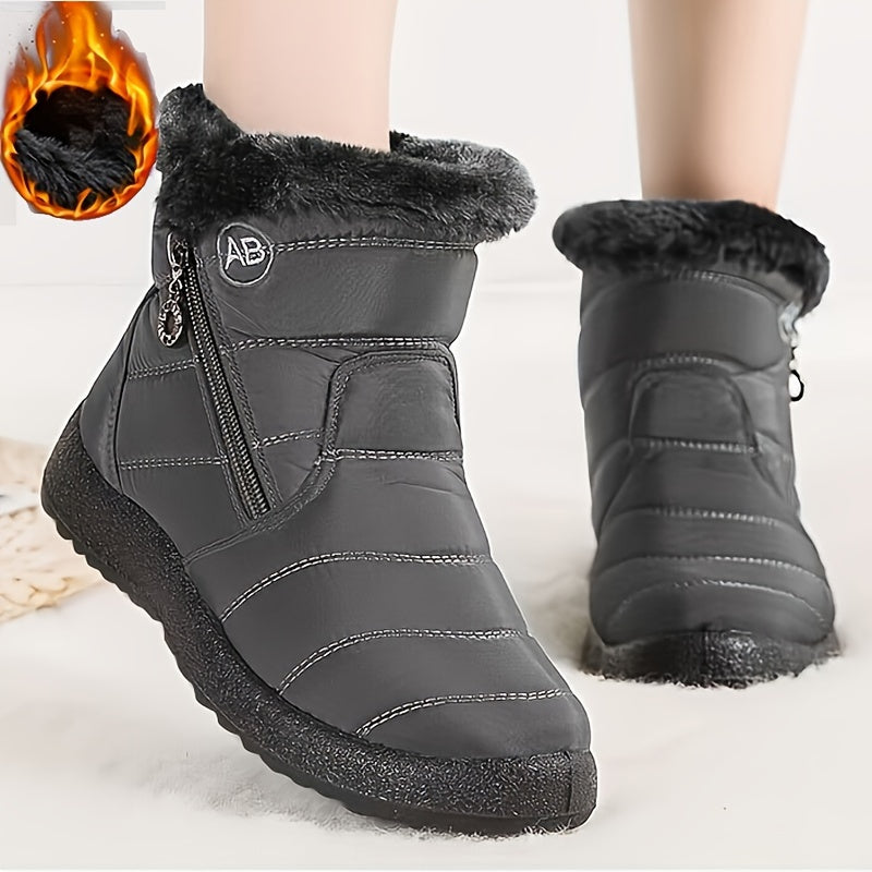 Women's Faux Fur-Lined Winter Snow Boots Ankle Boots with Zipper and Thick Sole