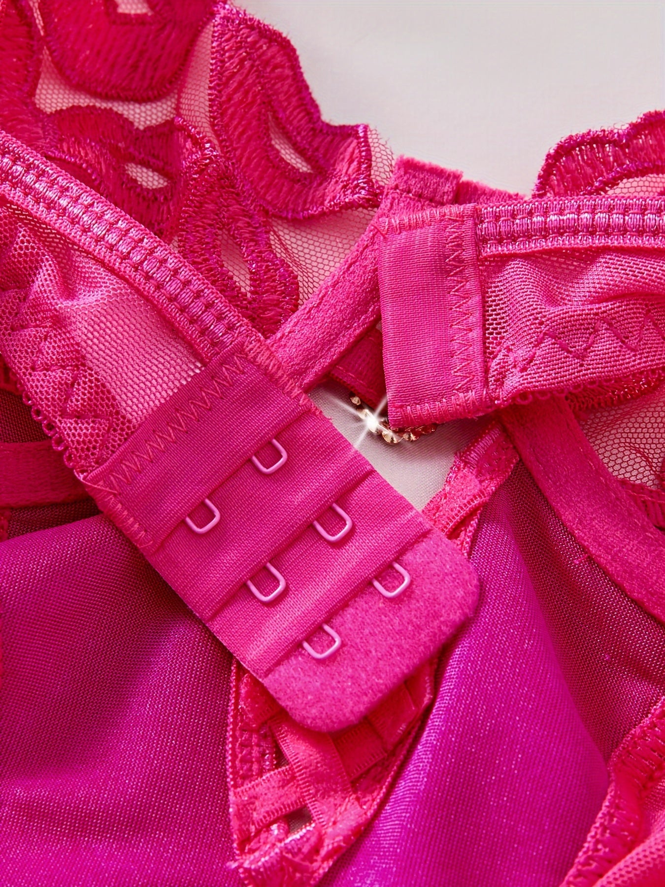 Women's Embroidered Mesh Teddy Lingerie with Plunging Back