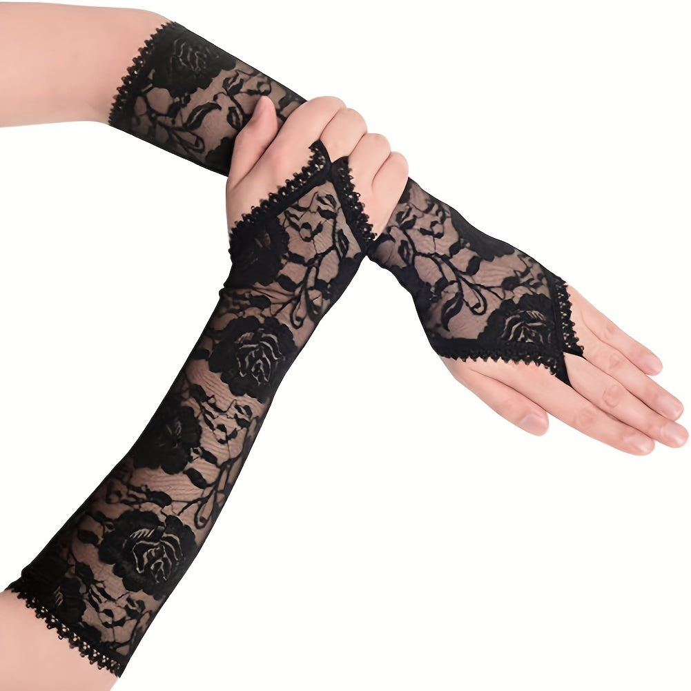 Women's Lace Fingerless Gloves Elbow Length for Weddings and Opera