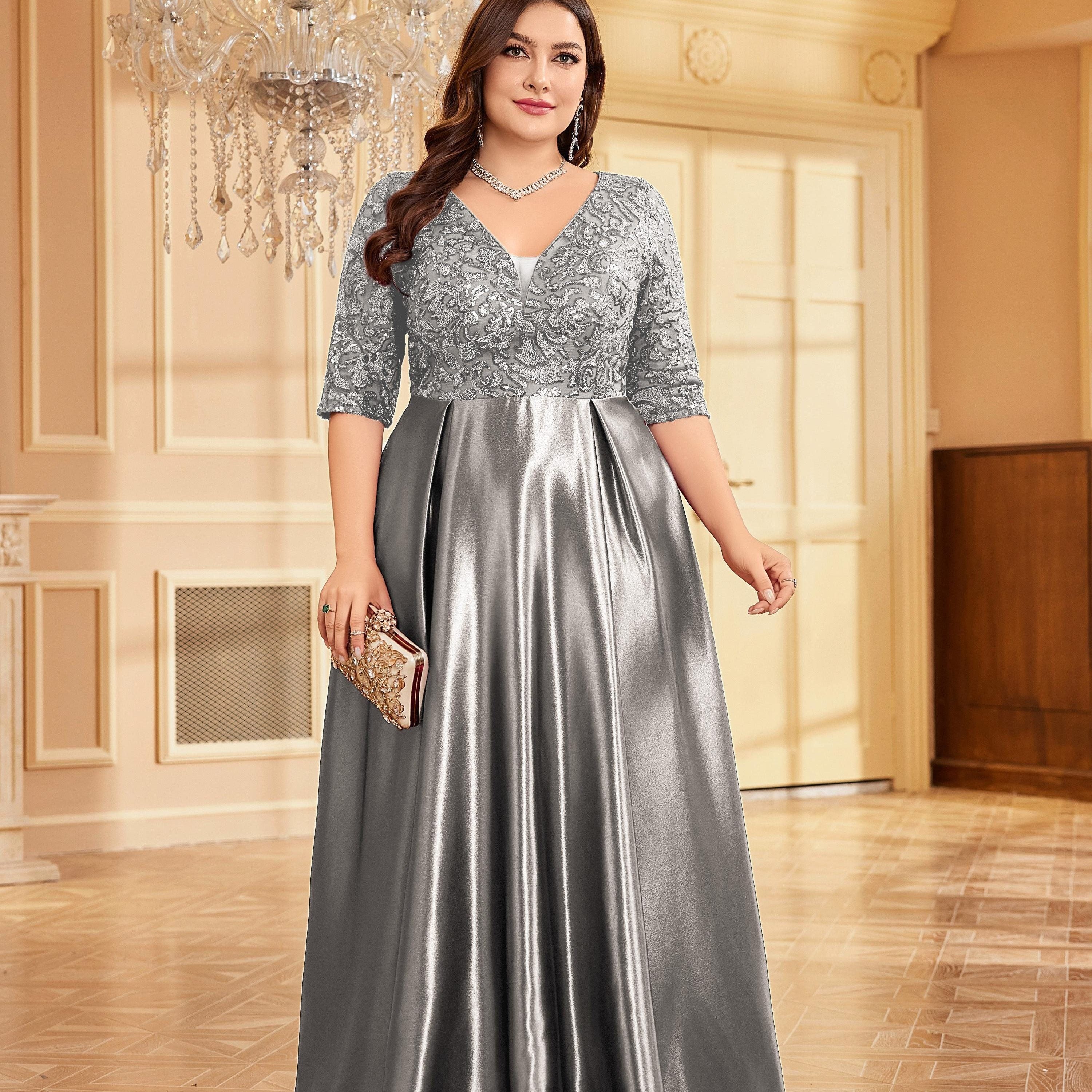 Women Sequin V-Neck Wedding Dress Mermaid A-Line Formal Gown