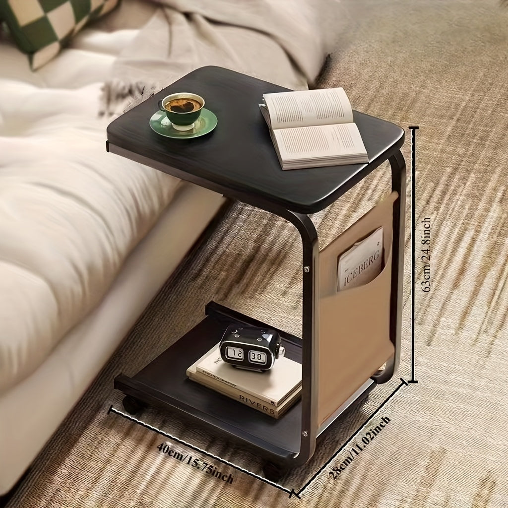 Mesa auxiliar de madera con marco de metal en blanco, negro, marrón claro y marrón oscuro