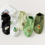 Women’s Avocado Print Ankle Socks 5 Pairs Lightweight Cotton Polyester