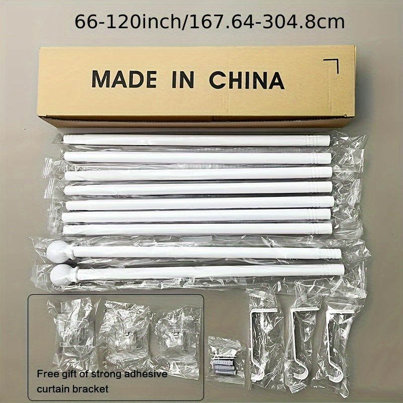 Elegant Black and White Adjustable Metal Curtain Rod Set with Decorative Hooks