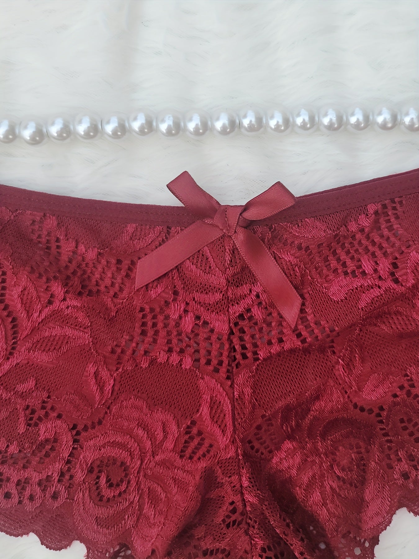 Women's Plus Size Sheer Lace Trimmed Briefs Red Floral Mid-Rise Panties