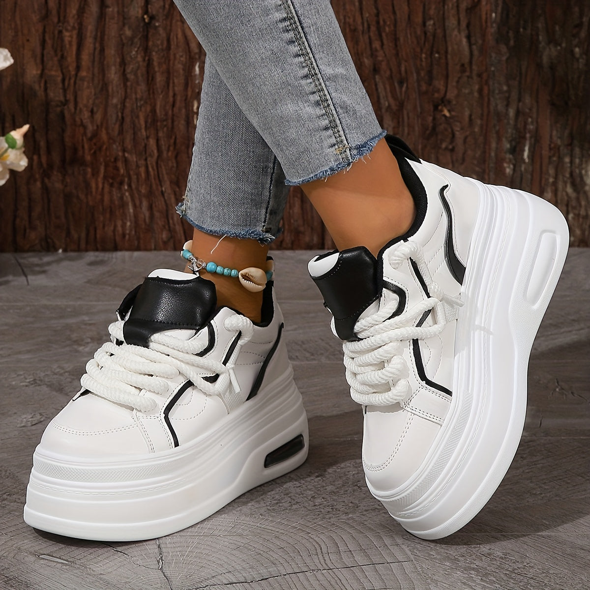 Women's Trendy Platform Sneakers Lace Up Wedge Skate Shoes Air Cushion