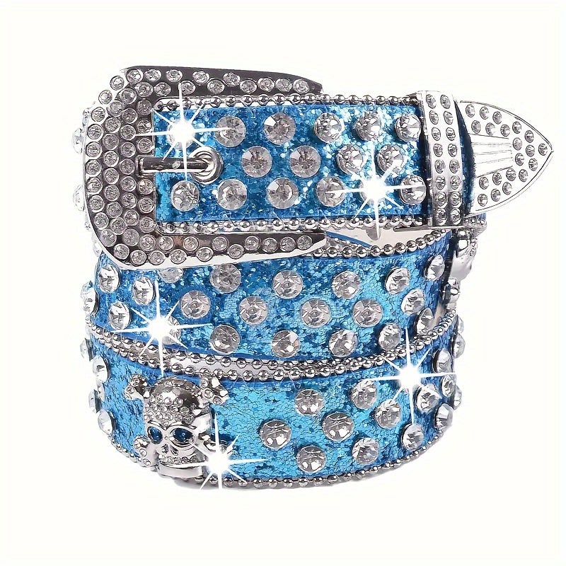Western Cowgirl Belt with Rhinestones and Sparkling Faux Leather for Women