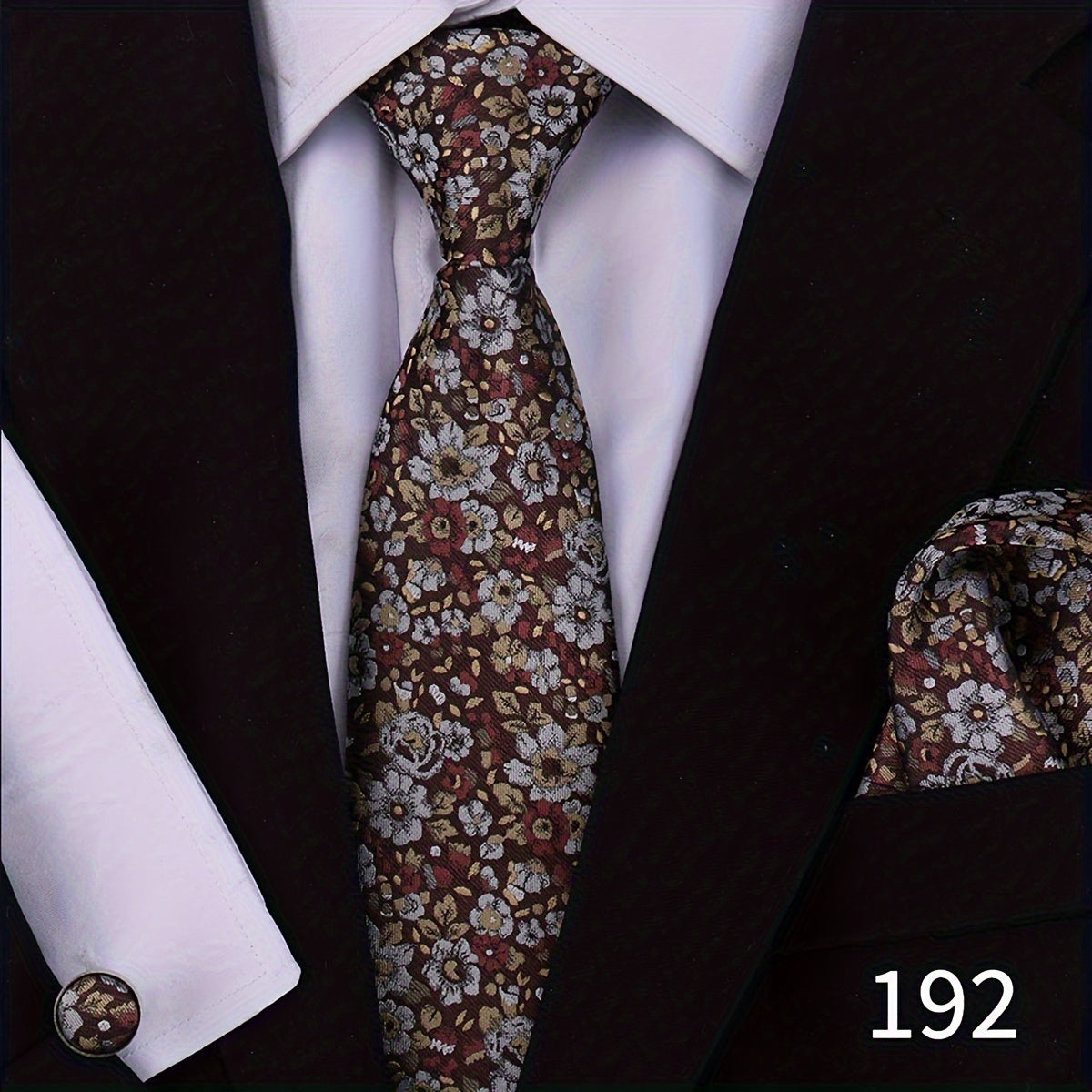 Men's Plaid Tie Set with Cufflinks and Handkerchief for Wedding and Formal Wear